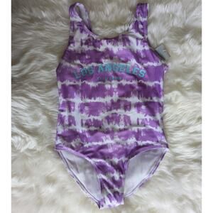 Primark Purple Tie-dye Los Angeles One Piece Bathingsuit sz 8-9 New